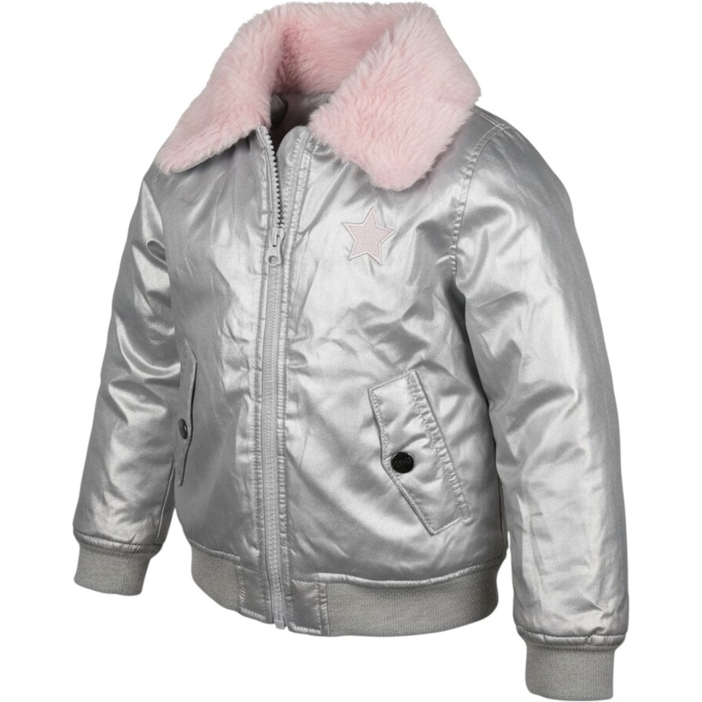 Buffalo David Bitton Kids Silver Star Faux Fur Collar Bomber Jacket Size 3T